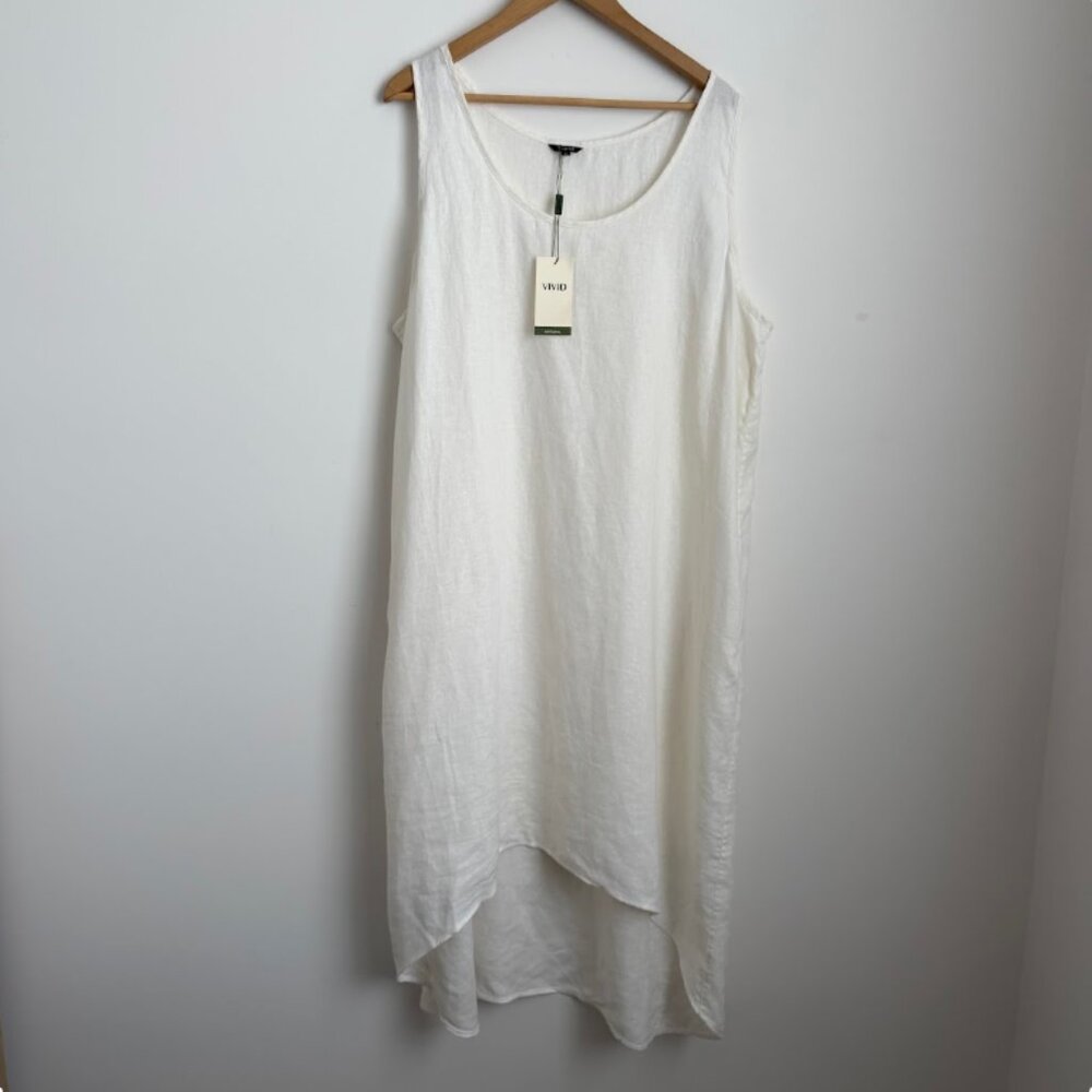 Nwt Vivid Linen High-Low Maxi Dress Sleeveless Lagenlook White Size Xl